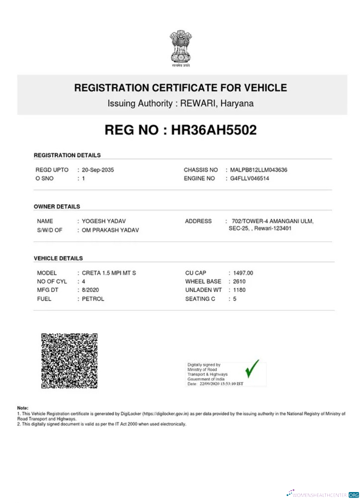 Editierbare Herunterladen Indien Vehicle Registration Certificate Photoshop Vorlage