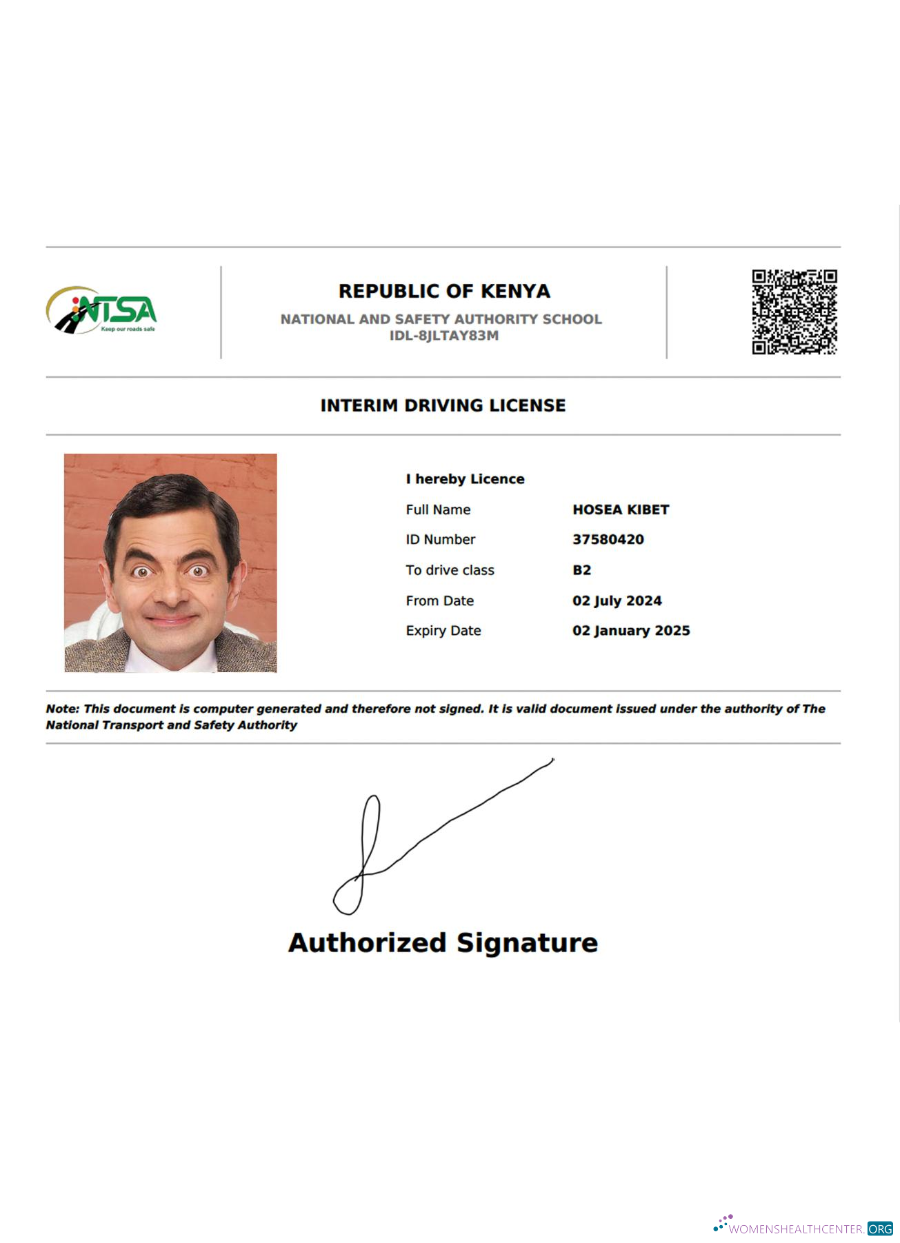 Realistische Herunterladen Kenia Interim Driving License Photoshop Vorlage
