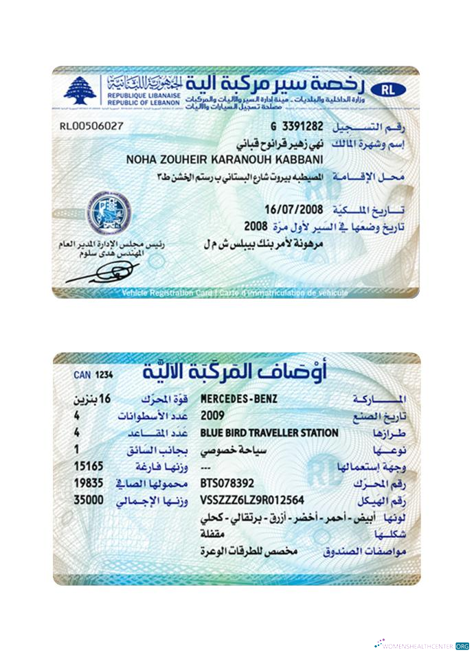 Professionelle Herunterladen Libanon Vehicle Registration Karte Photoshop Vorlage