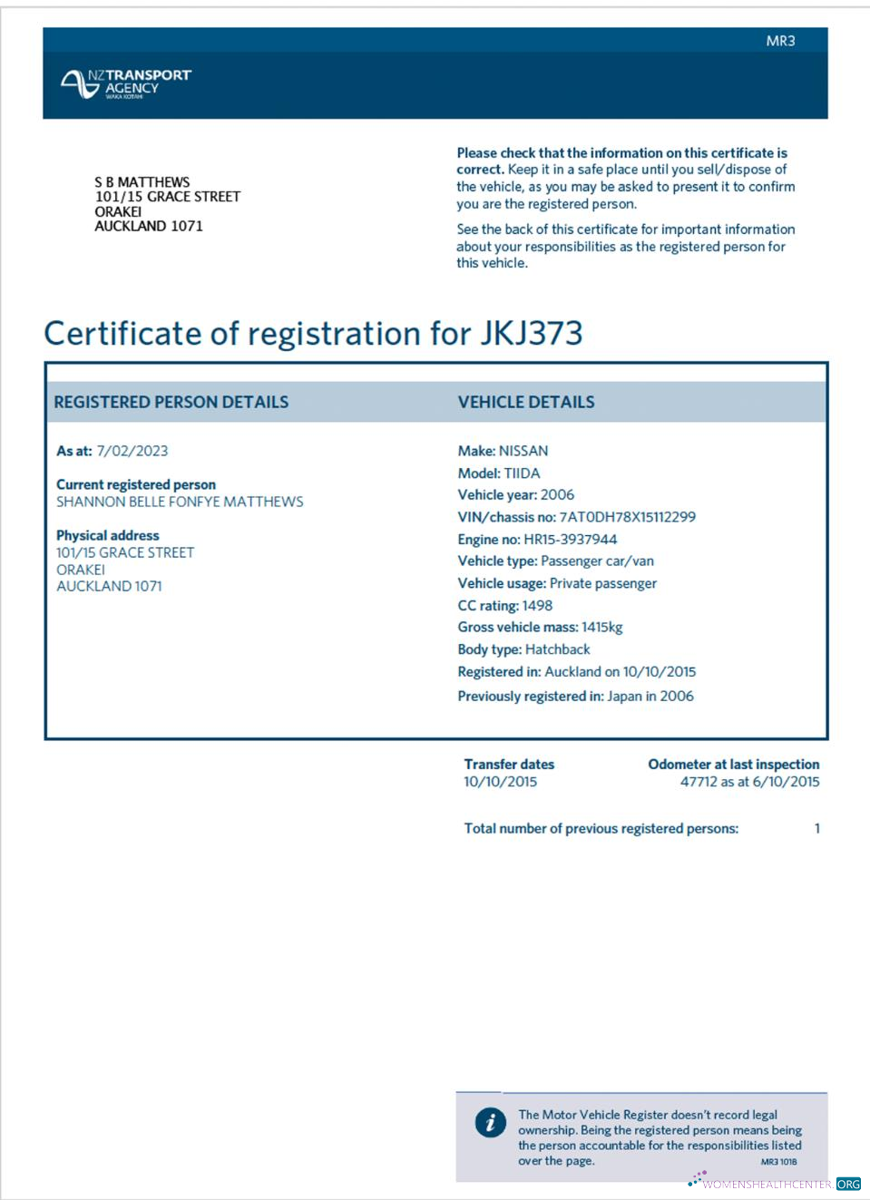 Editierbare Herunterladen Neuseeland Vehicle Registration Certificate Photoshop Vorlage