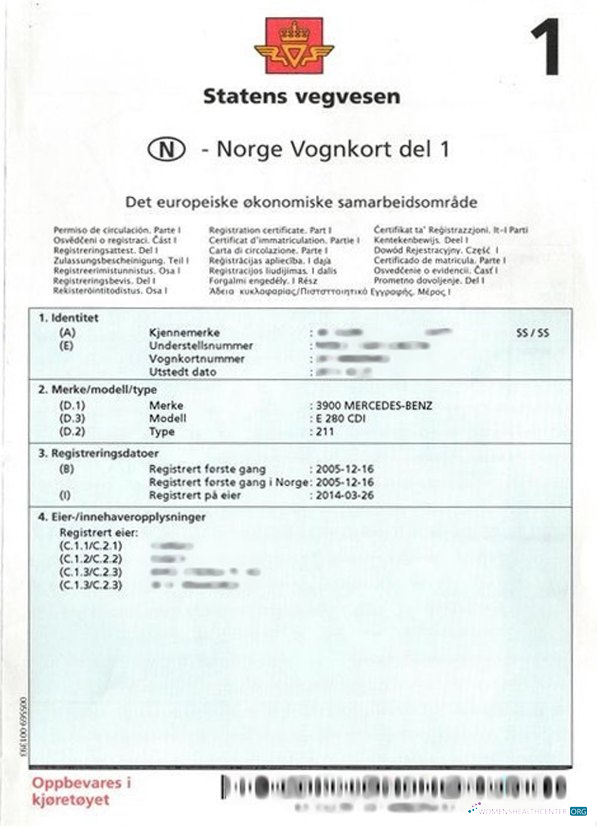 Hochwertige Herunterladen Norwegen Vehicle Registration Certificate Photoshop Vorlage
