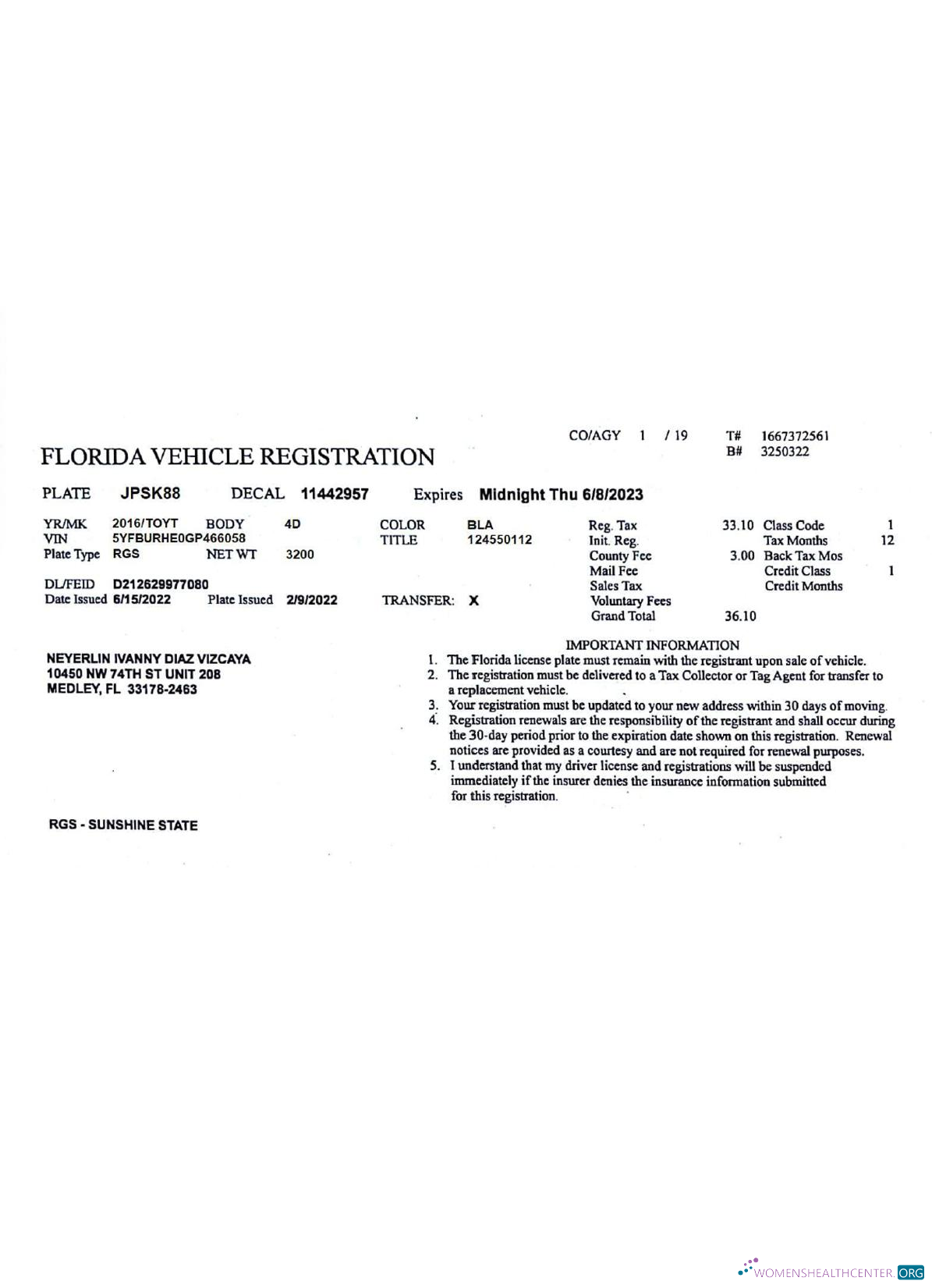 Professionelle Herunterladen USA Florida Vehicle Registration License Photoshop Vorlage