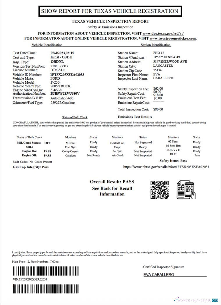 Premium Herunterladen USA Texas Vehicle Inspection Report Photoshop Vorlage