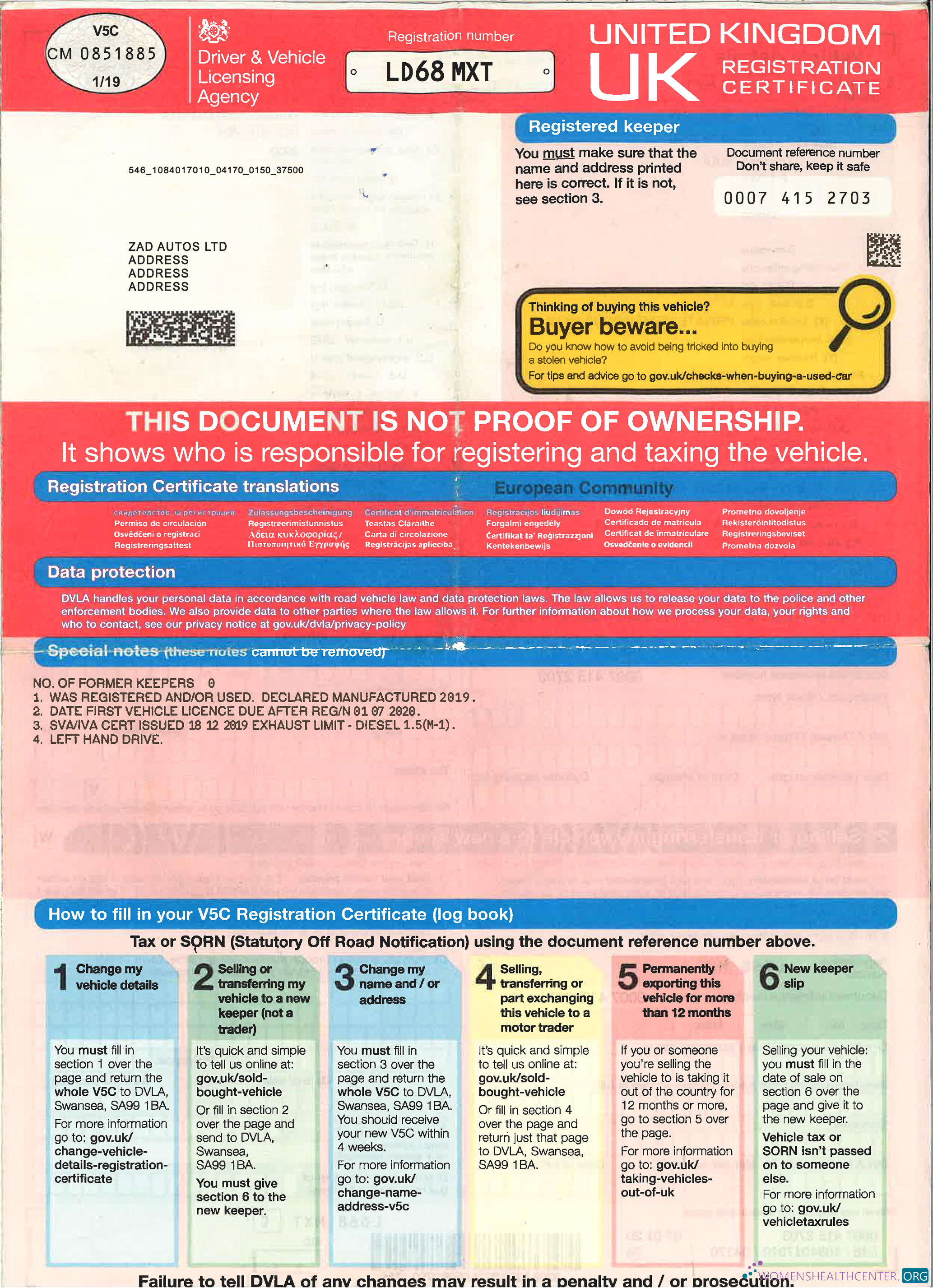 Professionelle Herunterladen Vereinigtes Königreich Driver,vehicle Registration Certificate1 Photoshop Vorlage
