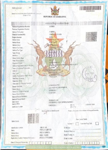 Premium Herunterladen Simbabwe Vehicle Registration Certificate Photoshop Vorlage