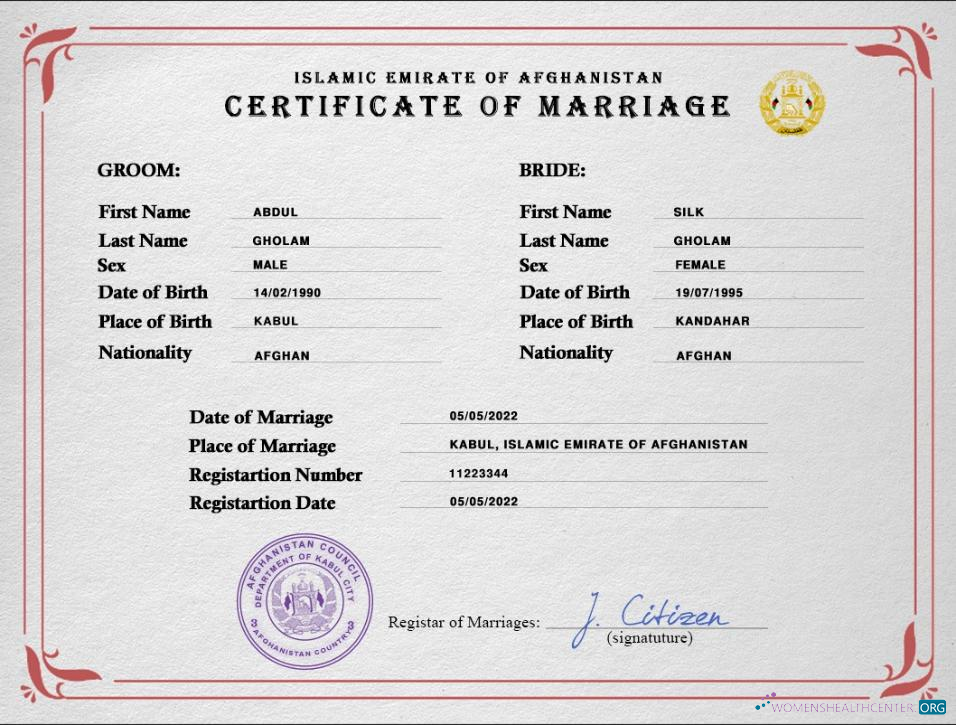 Реалистичный Скачать Афганистан Marriage Certificate PSD Photoshop Шаблон
