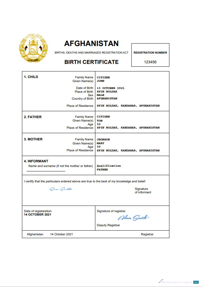 Профессиональный Скачать Афганистан Vital Record Birth Certificate Word Photoshop Шаблон