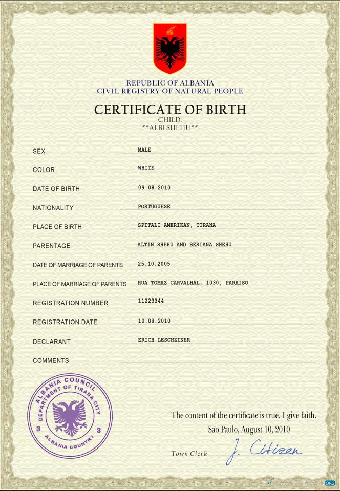 Премиум Скачать Албания Birth Certificate PSD Шаблон Photoshop Шаблон