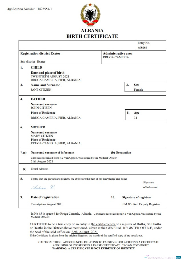Премиум Скачать Албания Birth Certificate Word и PDF Photoshop Шаблон