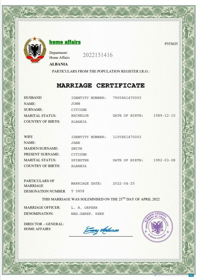 Качественный Скачать Албания Marriage Certificate Word Photoshop Шаблон