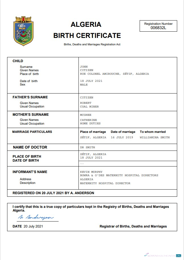 Реалистичный Скачать Алжир Vital Record Birth Certificate Word Photoshop Шаблон