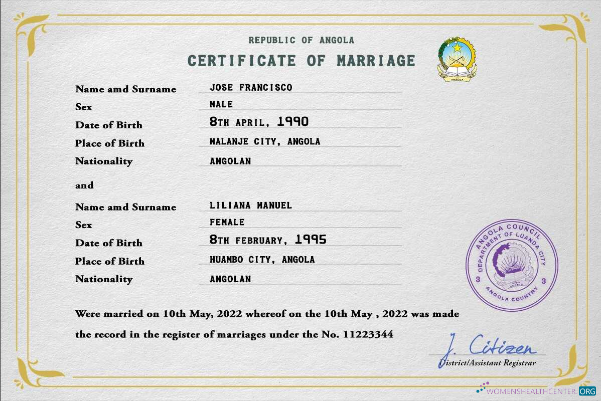 Реалистичный Скачать Ангола Marriage Certificate PSD Шаблон Photoshop Шаблон