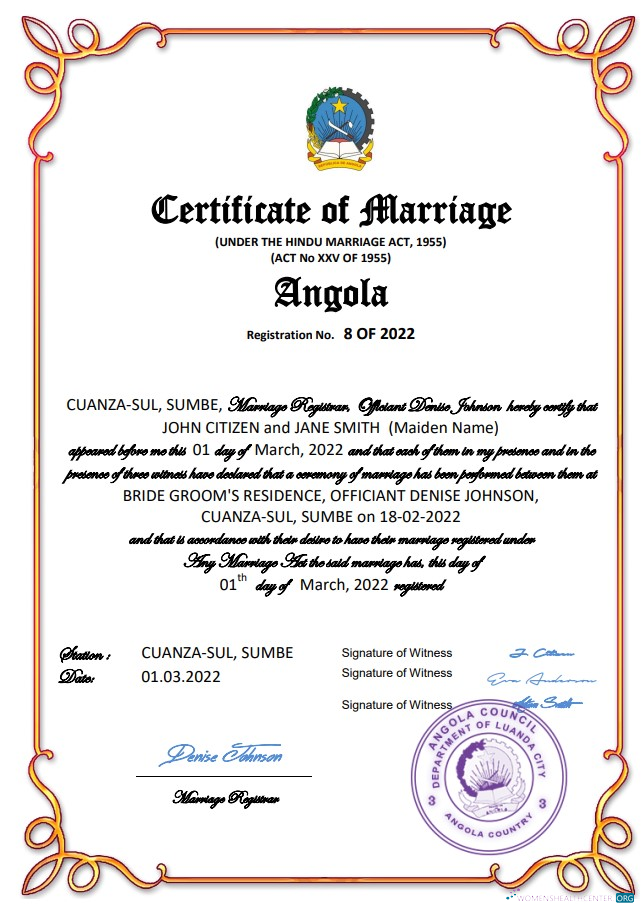 Реалистичный Скачать Ангола Marriage Certificate Word и PDF Шаблон Photoshop Шаблон