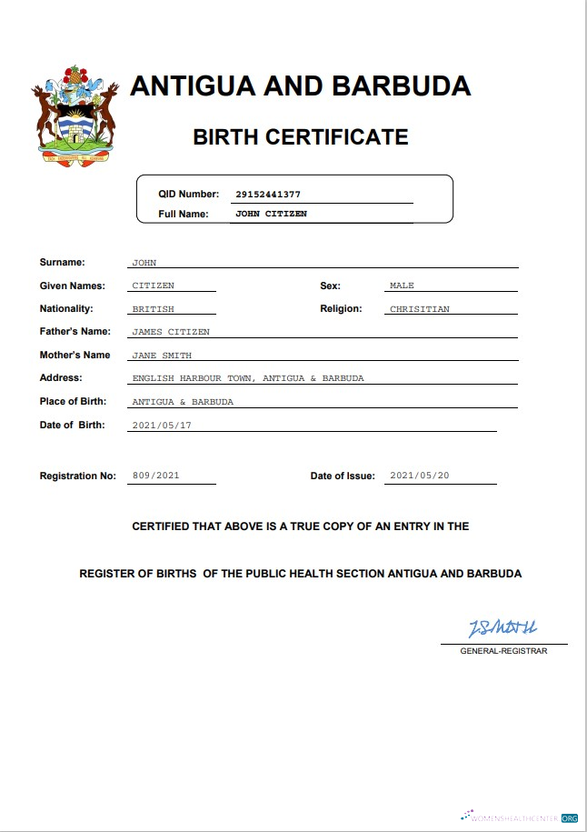 Реалистичный Скачать Антигуа и Барбуда Birth Certificate Word и PDF Шаблон Photoshop Шаблон