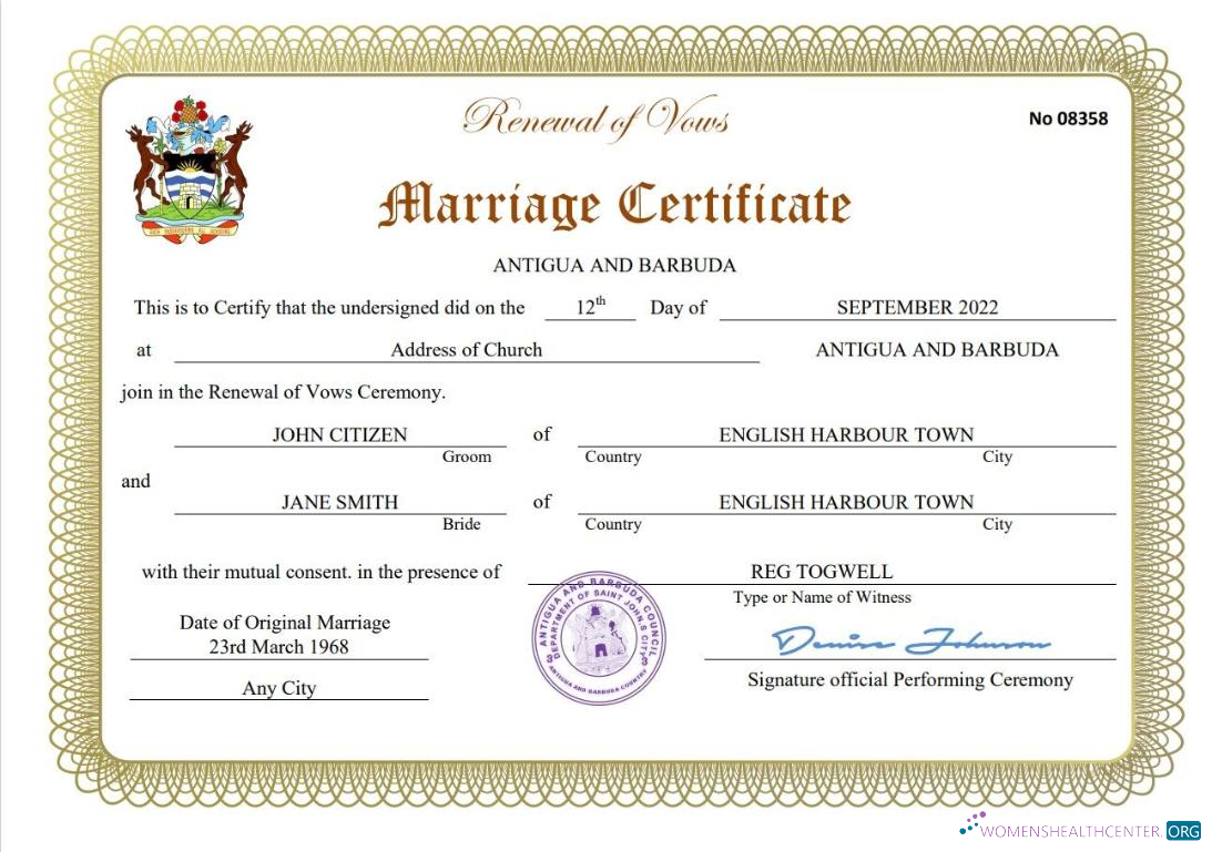 Профессиональный Скачать Антигуа и Барбуда Marriage Certificate Word и PDF Шаблон Photoshop Шаблон