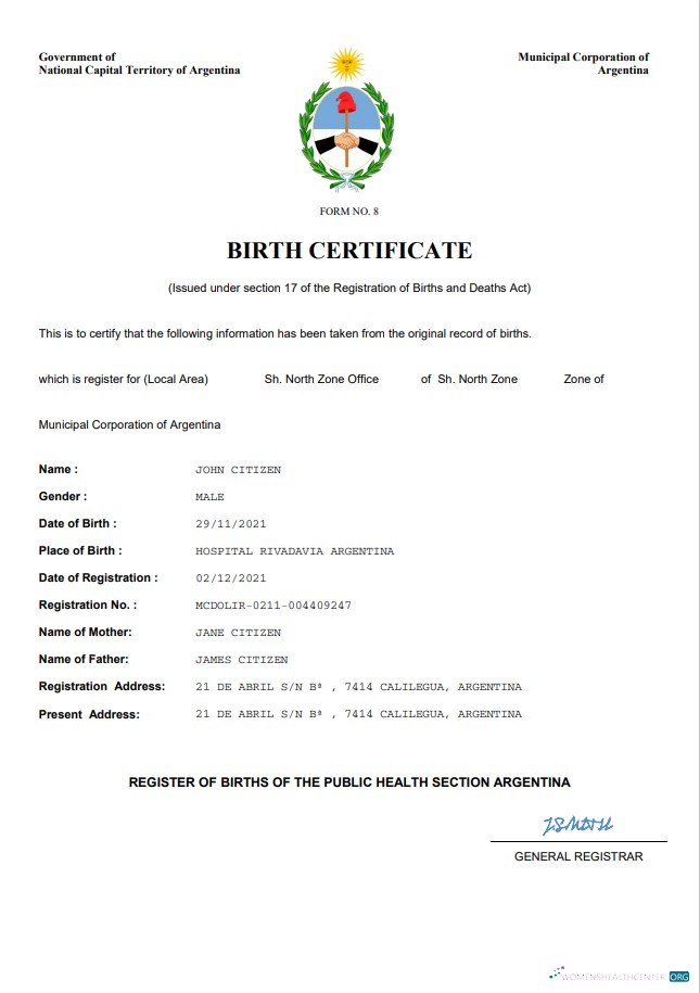 Профессиональный Скачать Аргентина Birth Certificate Word и PDF Шаблон Photoshop Шаблон