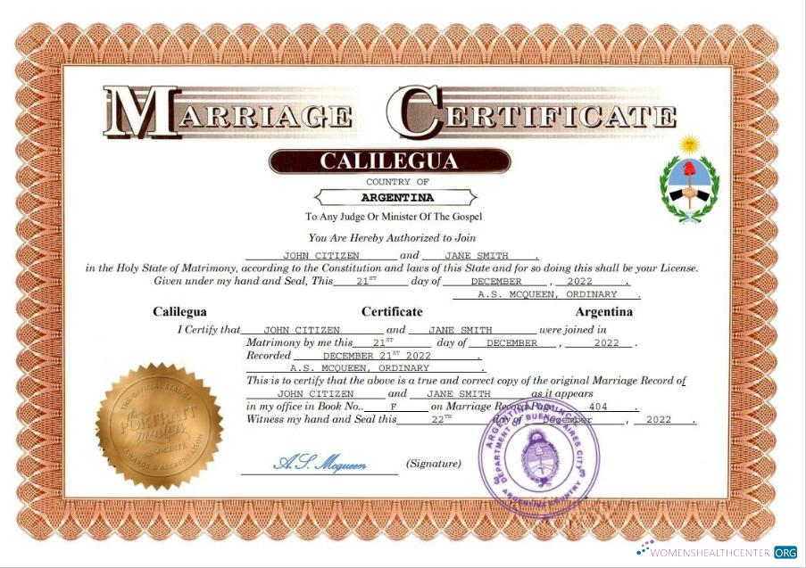 Премиум Скачать Аргентина Marriage Certificate Word и PDF Шаблон Photoshop Шаблон