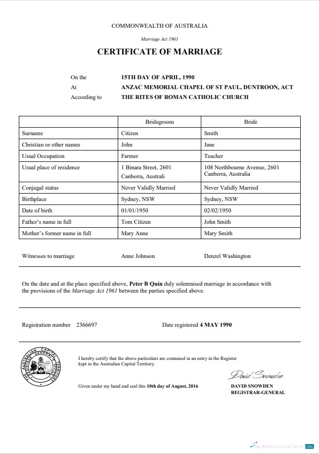 Реалистичный Скачать Австралия Australian Столичный Территория Marriage Certificate Шаблон в Word Photoshop Шаблон