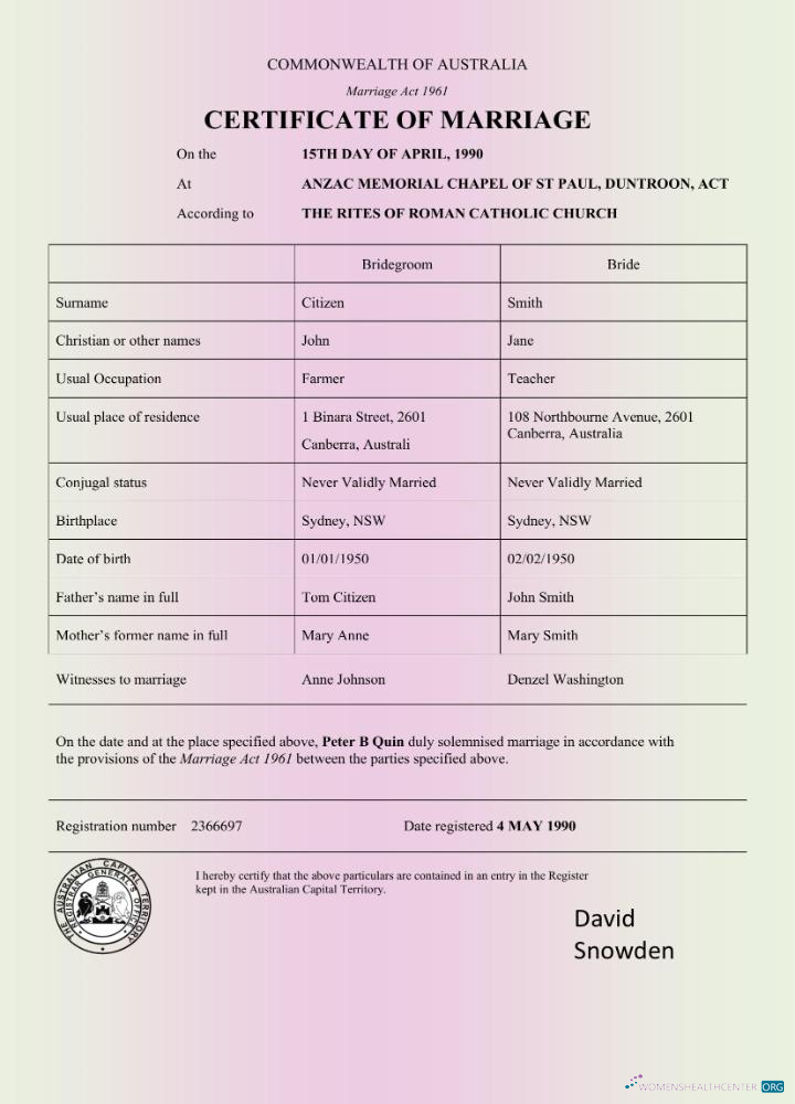 Премиум Скачать Австралия Коммонвелт Австралия Marriage Certificate Word и PDF Формат Photoshop Шаблон
