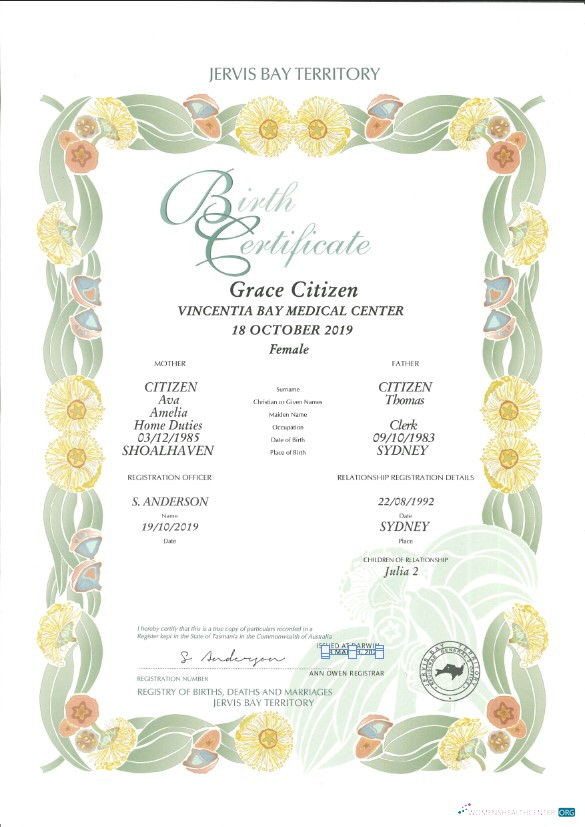 Качественный Скачать Австралия Jervis Бэй Территория Decorative Birth Certificate Шаблон в PSD Формат Photoshop Шаблон
