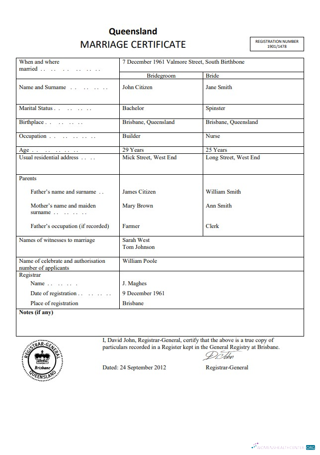 Профессиональный Скачать Австралия Queensland Marriage Certificate Шаблон в Word Photoshop Шаблон