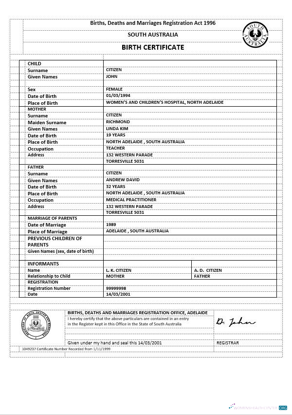 Профессиональный Скачать Австралия Южный Австралия Birth Certificate Версия 2 Photoshop Шаблон
