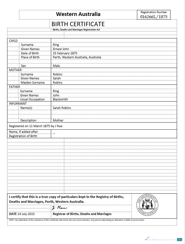 Реалистичный Скачать Австралия Western Австралия Birth Certificate Шаблон в Word Формат, Версия 2 Photoshop Шаблон