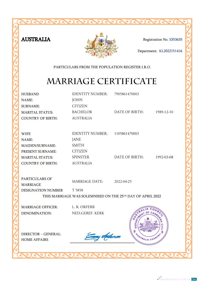 Премиум Скачать Австралия Marriage Certificate Word и PDF Шаблон Photoshop Шаблон