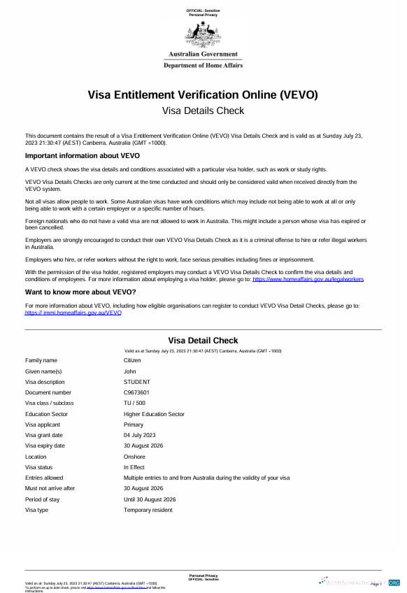Профессиональный Скачать Австралия Visa Entitlement Verification Онлайн (VEVO) Certificate 1 (1) Photoshop Шаблон