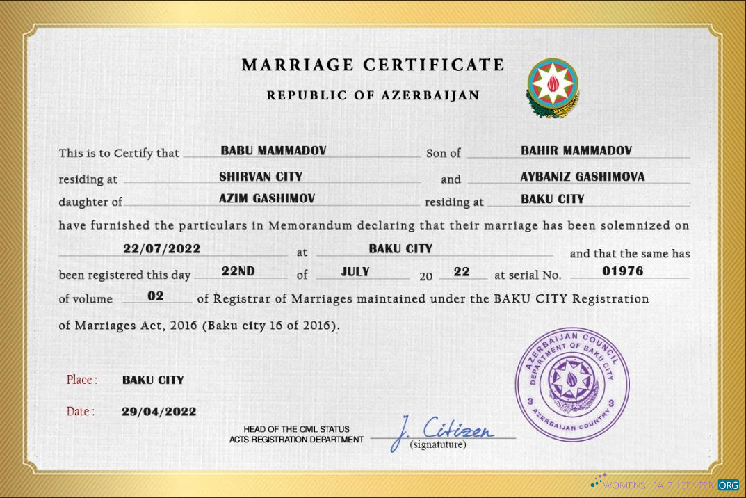 Качественный Скачать Азербайджан Marriage Certificate Photoshop Шаблон