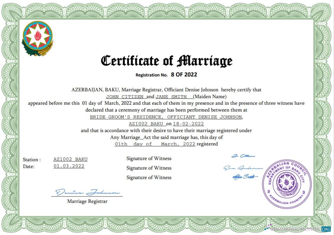 Качественный Скачать Азербайджан Marriage Certificate Word и PDF Шаблон, Photoshop Шаблон