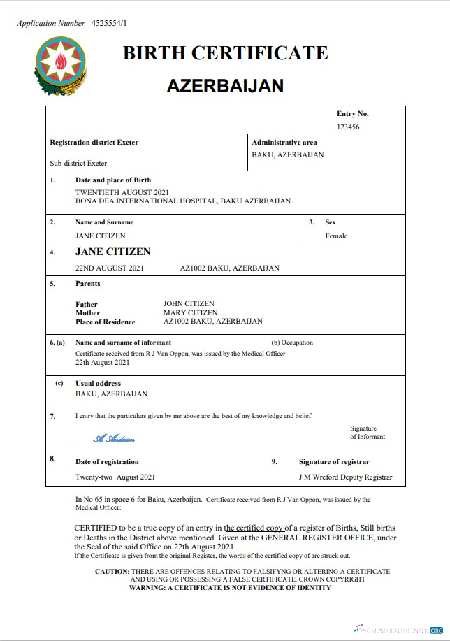 Качественный Скачать Азербайджан Vital Record Birth Certificate Word и PDF Шаблон Photoshop Шаблон