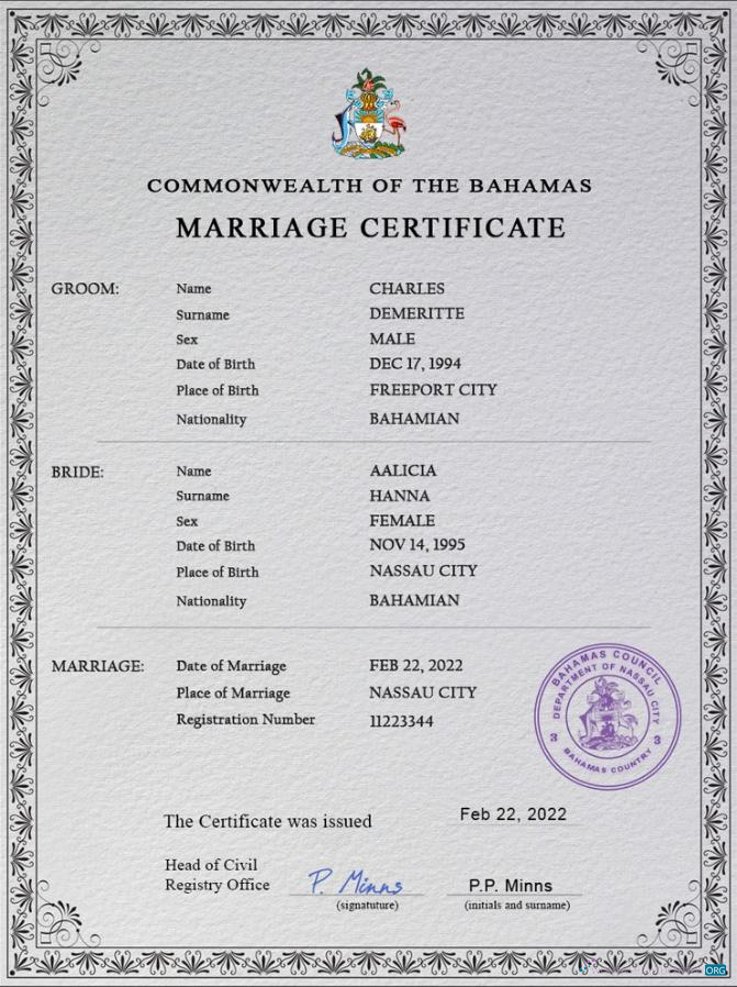 Премиум Скачать Багамы Marriage Certificate PSD Шаблон Photoshop Шаблон