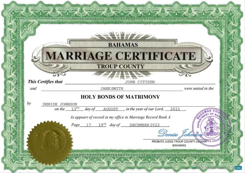 Профессиональный Скачать Багамы Marriage Certificate Word и PDF Шаблон Photoshop Шаблон