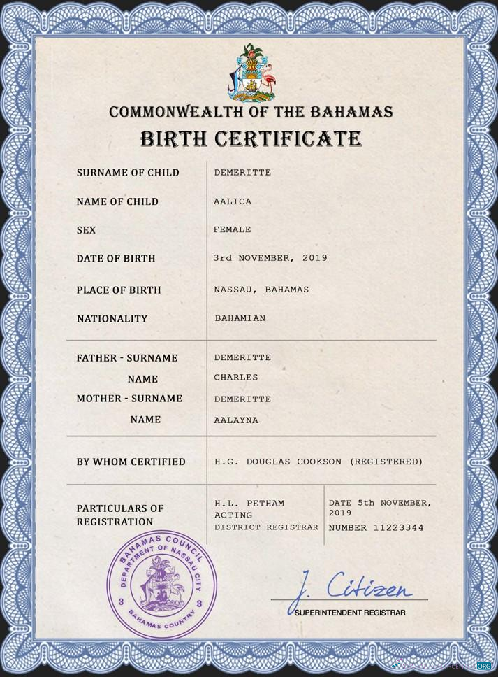 Премиум Скачать Багамы Vital Record Birth Certificate PSD Шаблон Photoshop Шаблон