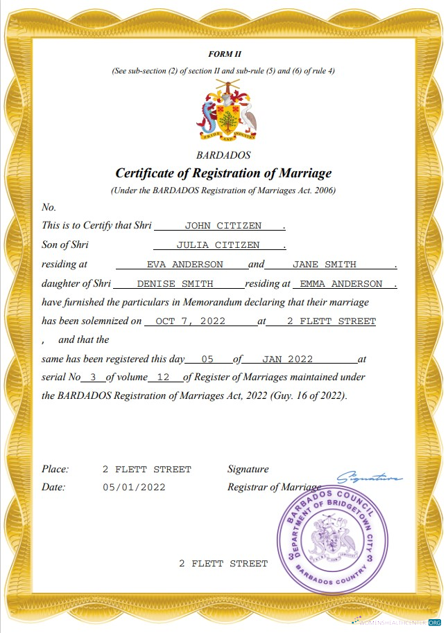 Профессиональный Скачать Барбадос Marriage Certificate Word и PDF Шаблон Photoshop Шаблон