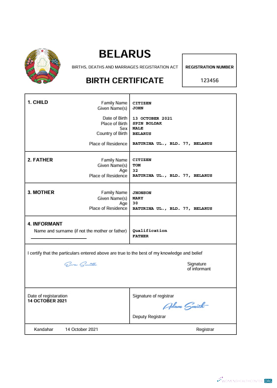 Премиум Скачать Беларусь Vital Record Birth Certificate Word и PDF Шаблон Photoshop Шаблон