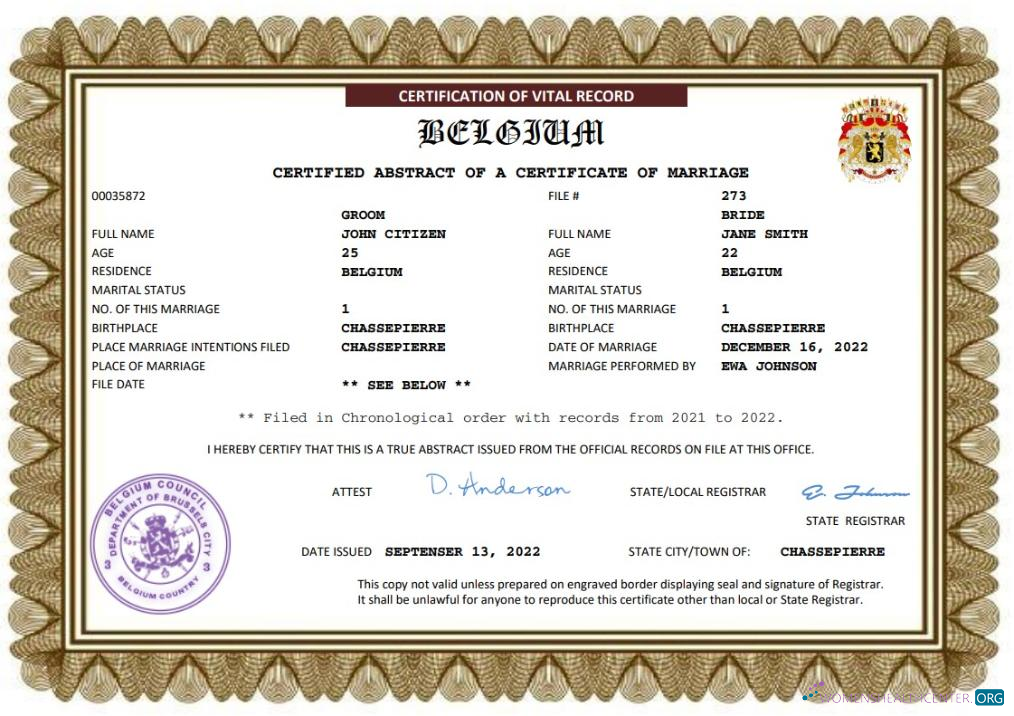 Реалистичный Скачать Бельгия Marriage Certificate Word и PDF Шаблон Photoshop Шаблон