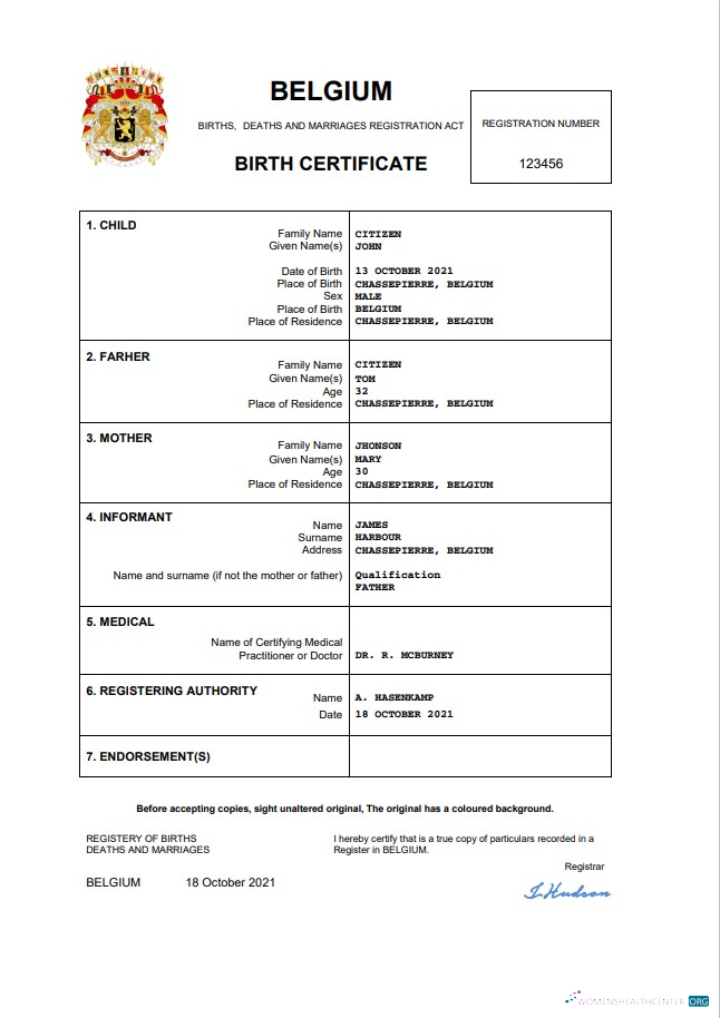 Профессиональный Скачать Бельгия Vital Record Birth Certificate Word и PDF Photoshop Шаблон