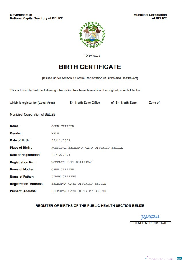 Профессиональный Скачать Белиз Vital Record Birth Certificate Word и PDF Шаблон Photoshop Шаблон