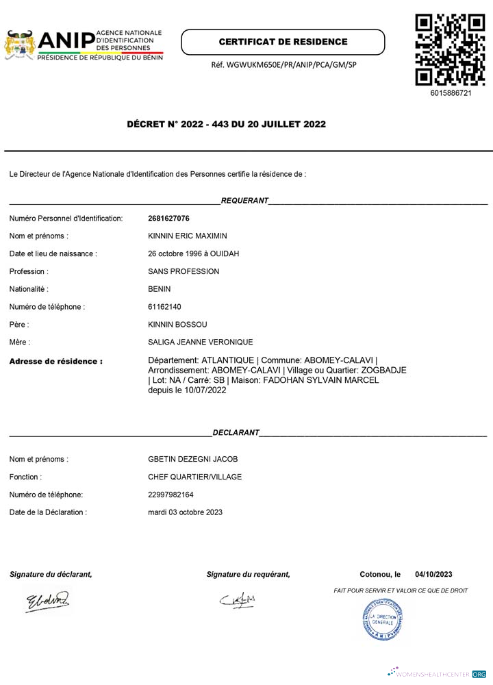 Профессиональный Скачать Бенин ANIP Agence Nationale D’Identification Des Personnes Residence Certificat Photoshop Шаблон
