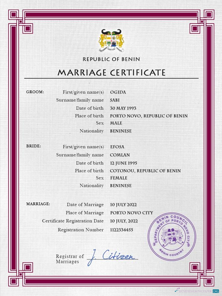 Премиум Скачать Бенин Marriage Certificate PSD Шаблон Photoshop Шаблон