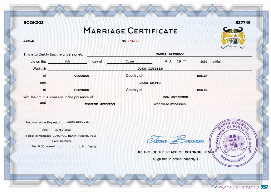 Премиум Скачать Бенин Marriage Certificate Word и PDF Шаблон Photoshop Шаблон