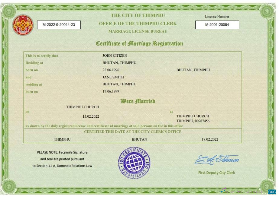 Качественный Скачать Бутан Marriage Certificate Word и PDF Шаблон Photoshop Шаблон