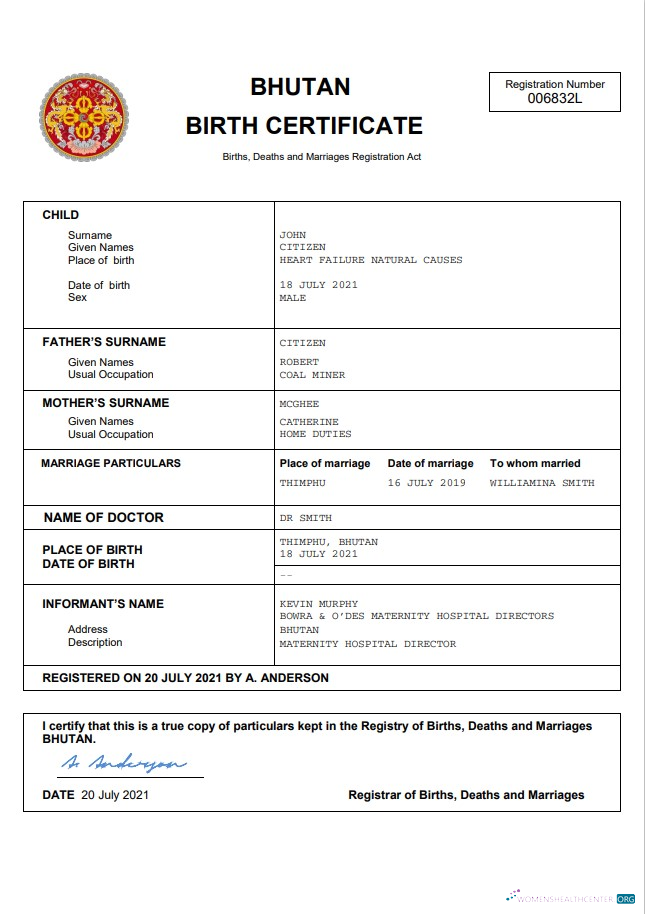 Профессиональный Скачать Бутан Vital Record Birth Certificate Word и PDF Шаблон Photoshop Шаблон