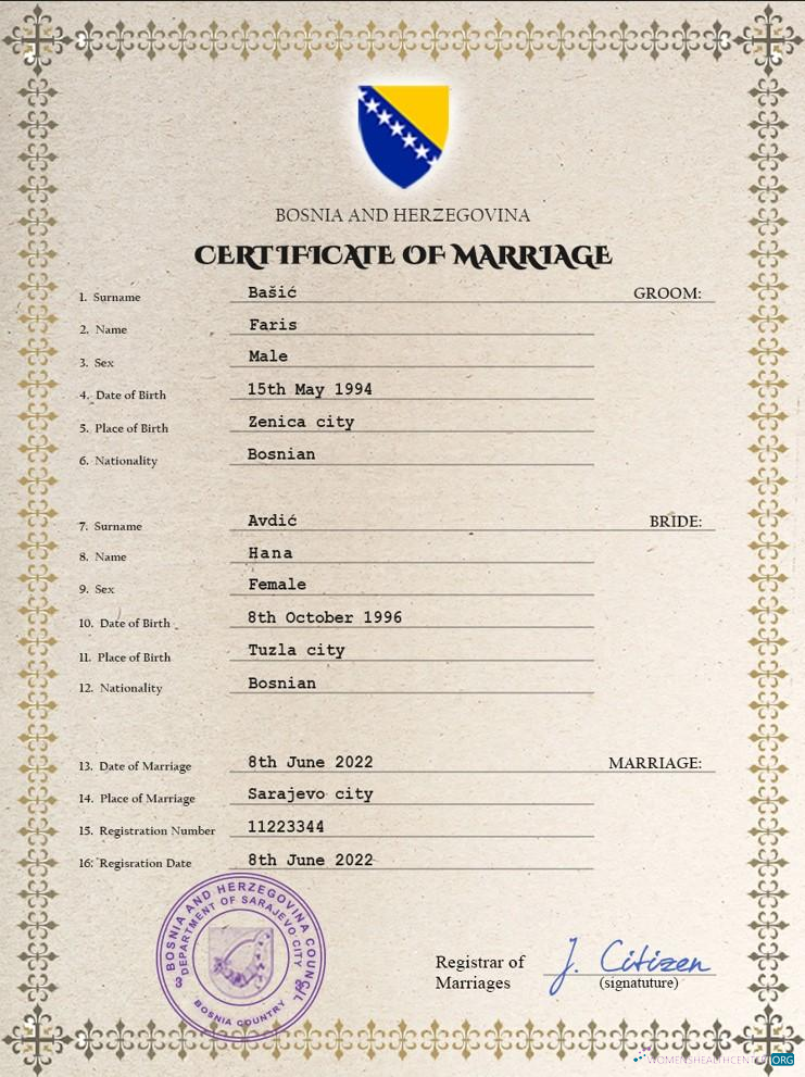 Редактируемый Скачать Босния и Герцеговина Marriage Certificate PSD Шаблон, Photoshop Шаблон