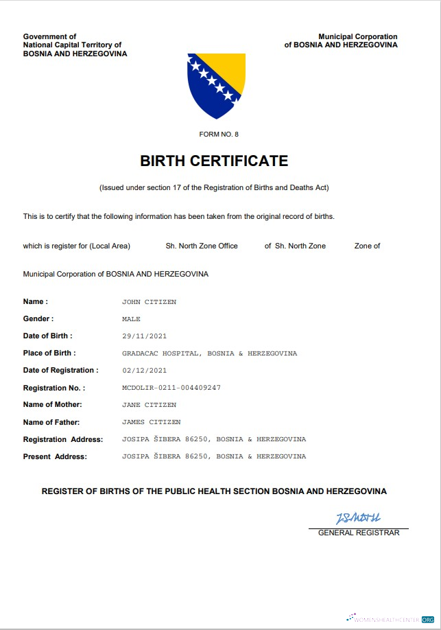 Премиум Скачать Босния и Герцеговина Vital Record Birth Certificate Word и PDF Шаблон Photoshop Шаблон