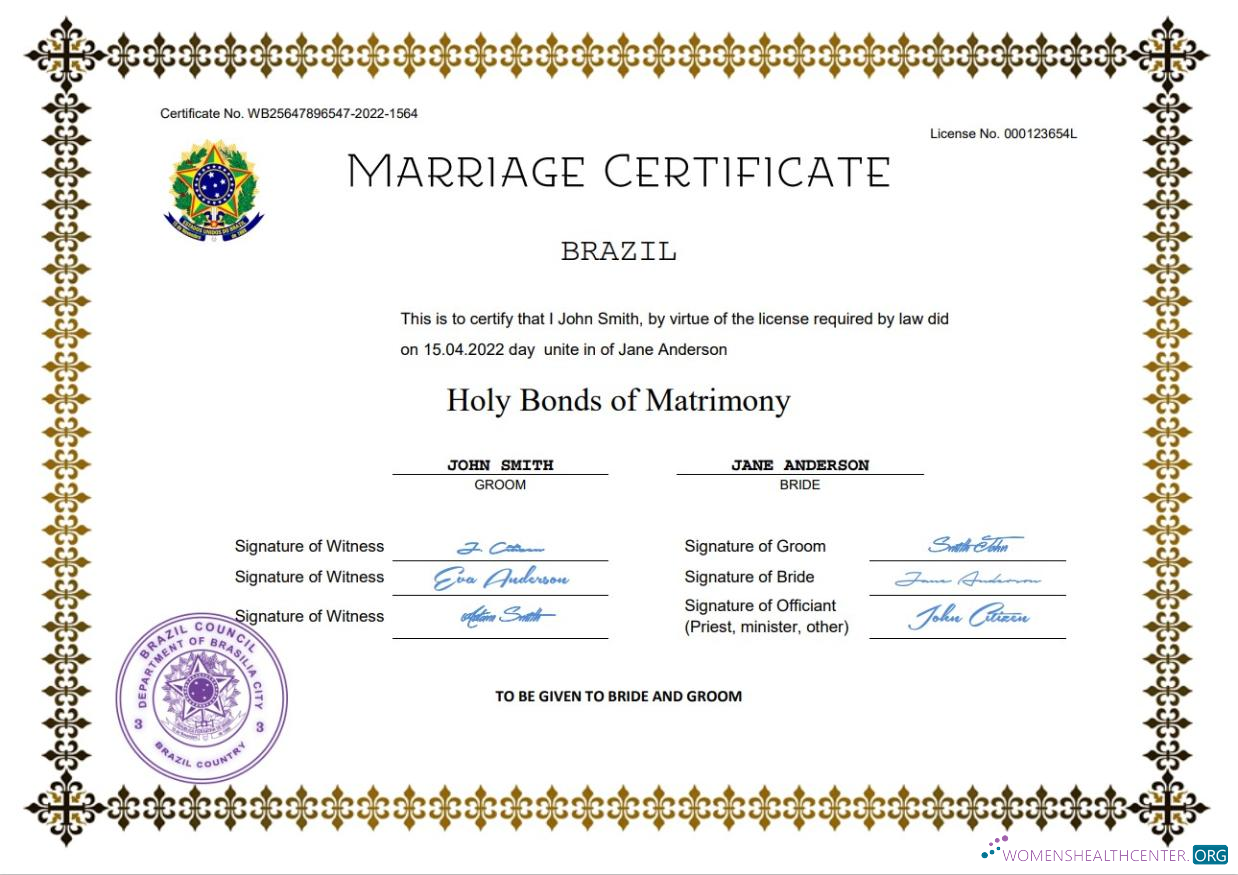 Профессиональный Скачать Бразилия Marriage Certificate Word и PDF Шаблон Photoshop Шаблон