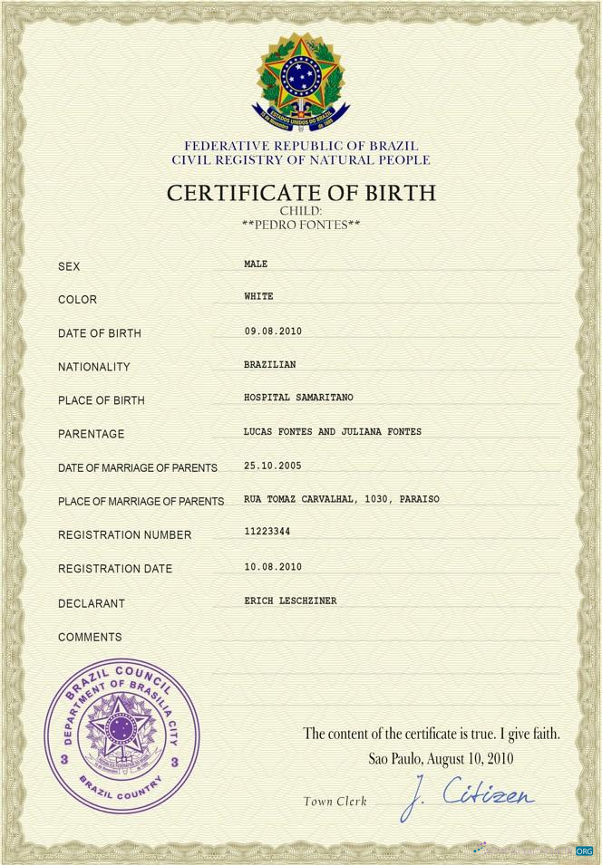 Профессиональный Скачать Бразилия Vital Record Birth Certificate PSD Шаблон Photoshop Шаблон