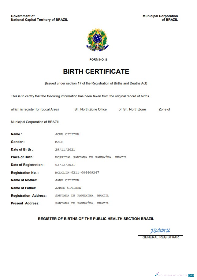 Реалистичный Скачать Бразилия Vital Record Birth Certificate Word и PDF Шаблон Photoshop Шаблон